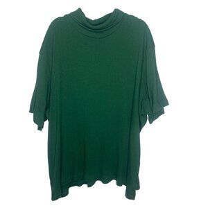 Woman Within Top 4X Kelly Green Short Sleeve Mock Neck Ribbed Cotton Blend Stret